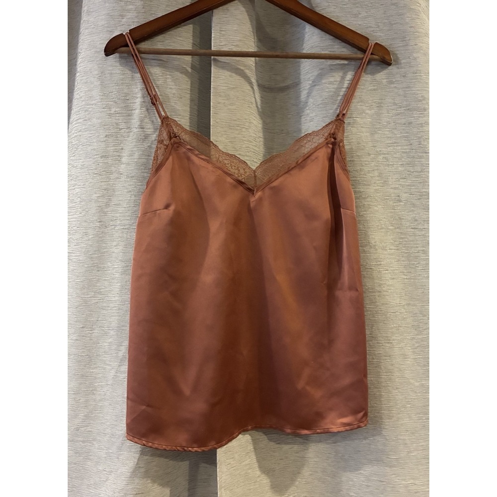 Abercrombie & Fitch Womens M Pink Satin Lace Trim Cami Top Coquette Ethereal